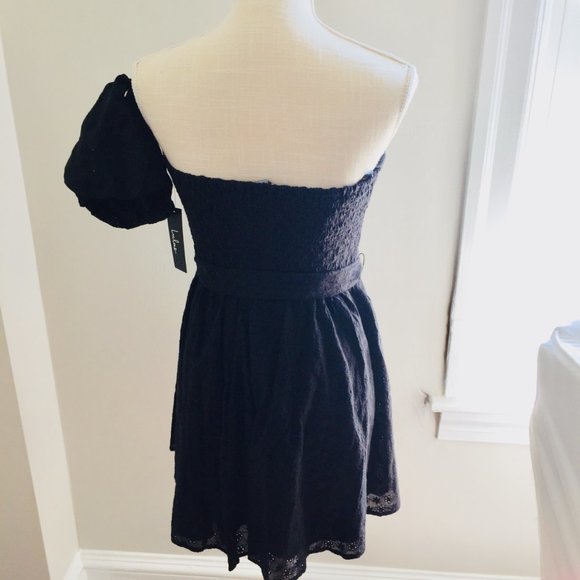 Lulus Black Eyelet One Shoulder Dress Medium NWT - Picture 6 of 7